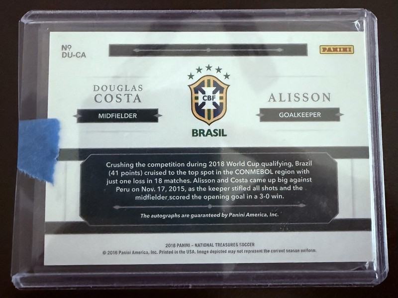 2018 Panini National Treasures  Alisson Becker, Douglas Costa /50 Brazil auto🔥  view 2