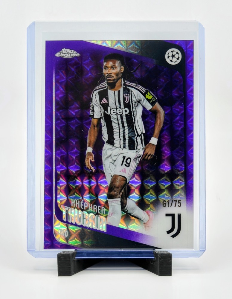2025-26 Topps Chrome UEFA Khéphren Thuram #71 Purple Geometric /75 Juventus