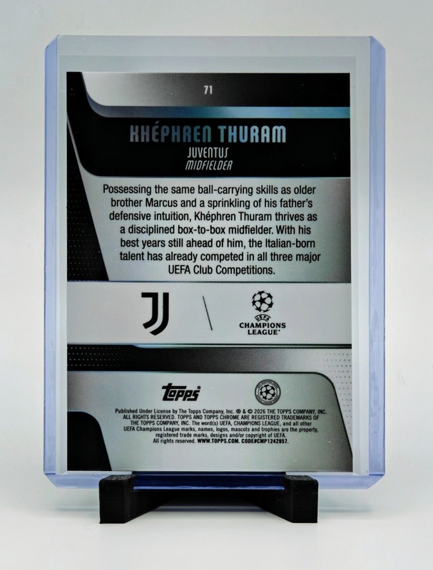 2025-26 Topps Chrome UEFA Khéphren Thuram #71 Purple Geometric /75 Juventus view 2