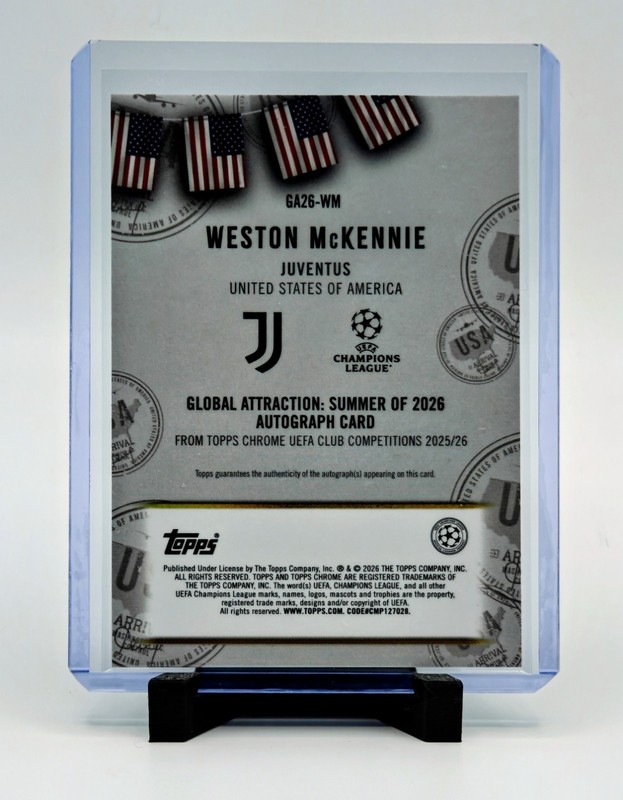 2025-26 Topps Chrome UEFA Weston McKennie #GA26-WM Global Attractions Auto /99 view 2
