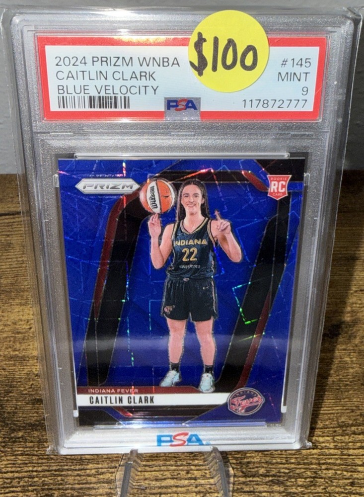 2024 Panini Prizm WNBA - Caitlin Clark #145 Blue Velocity Prizm (RC) PSA 9