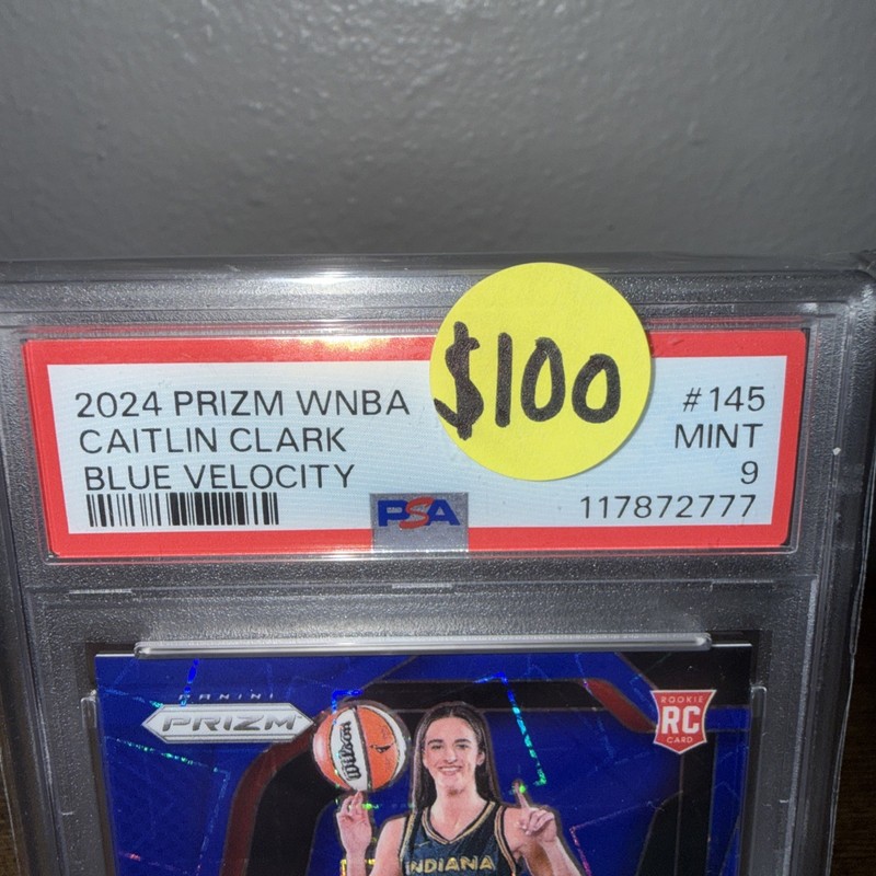 2024 Panini Prizm WNBA - Caitlin Clark #145 Blue Velocity Prizm (RC) PSA 9 view 2