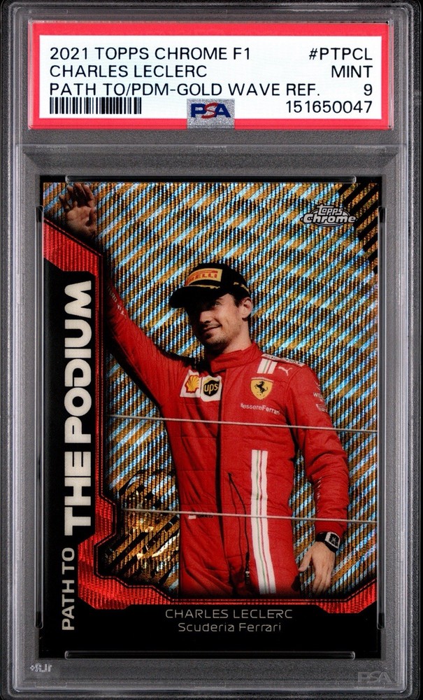 2021 Topps Chrome F1 Charles Leclerc Path To The Podium Gold Wave /50 PSA 9 view 1