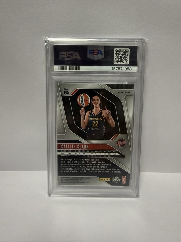 Panini 2024 Prizm WNBA Caitlin Clark #145 Ice Prizm Rookie Indiana Fever PSA 7 view 2