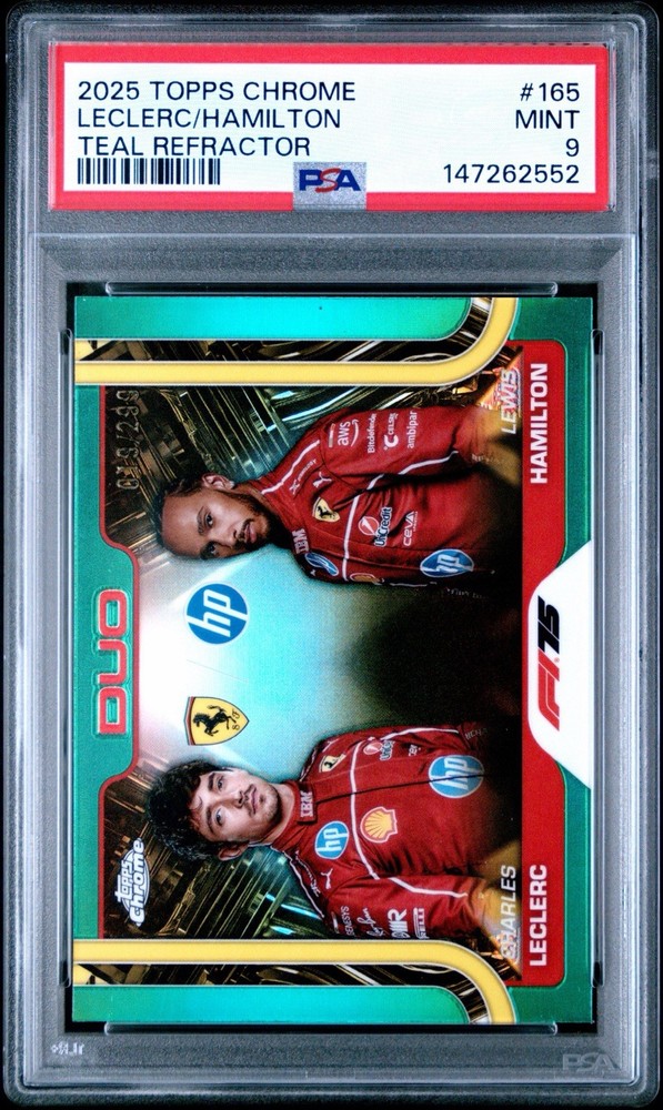 2025 Topps Chrome F1 Charles Leclerc / Lewis Hamilton Duo Teal /299 PSA 9 view 1