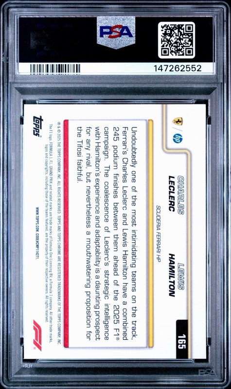 2025 Topps Chrome F1 Charles Leclerc / Lewis Hamilton Duo Teal /299 PSA 9 view 2
