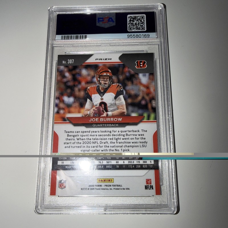 2020 Panini Silver Prizm Joe Burrow RC Rookie Card #307 PSA 9 MINT Bengals view 2