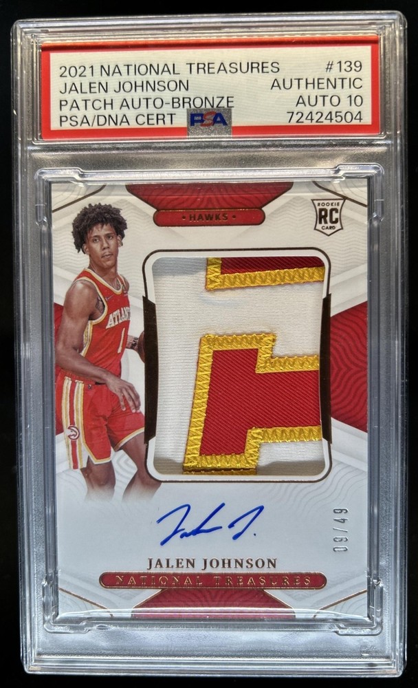 2021-22 National Treasures Jalen Johnson Rookie Patch Auto #/49 PSA Auth 10 Auto