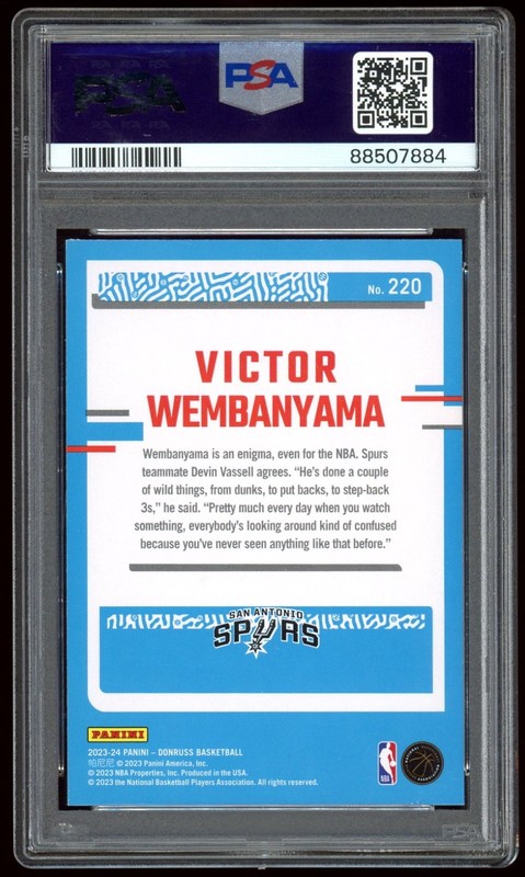 2023 Donruss #220 VICTOR WEMBANYAMA Holo Green Laser Rated Rookie RC PSA 9 MINT view 2