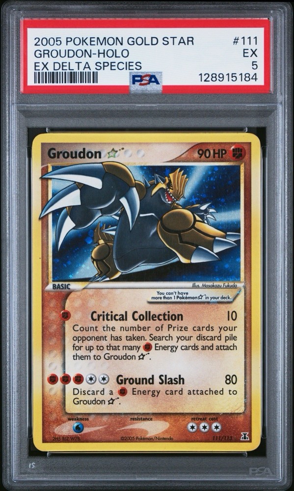 2005 POKEMON EX DELTA SPECIES GOLD STAR #111 GROUDON-HOLO PSA 5