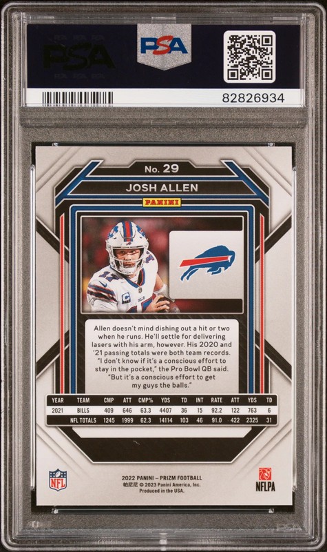 2022 Panini Prizm Josh Allen #29 PSA 10 view 2