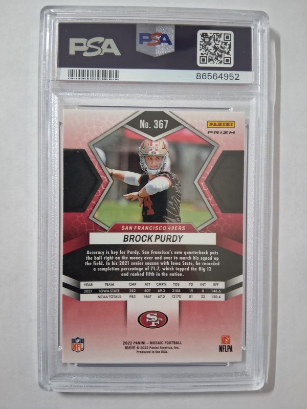 2022 Panini Mosaic Rookies Brock Purdy #367 Reactive Orange Mosaic Prizm (RC) view 2