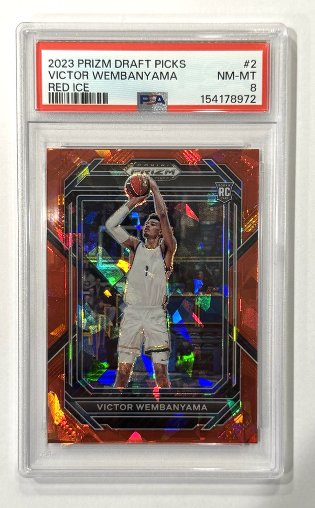 2023 PANINI PRIZM DRAFT PICKS RED ICE #2 VICTOR WEMBANYAMA ROOKIE PSA 8