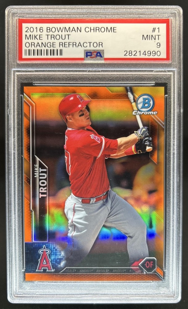 2016 Bowman Chrome Mike Trout Orange Refractor #/25 Angels PSA 9