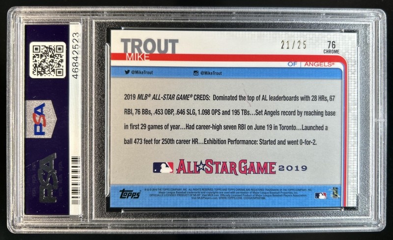 2019 Topps Chrome Update Mike Trout Orange Refractor #/25 Angels PSA 9 view 2