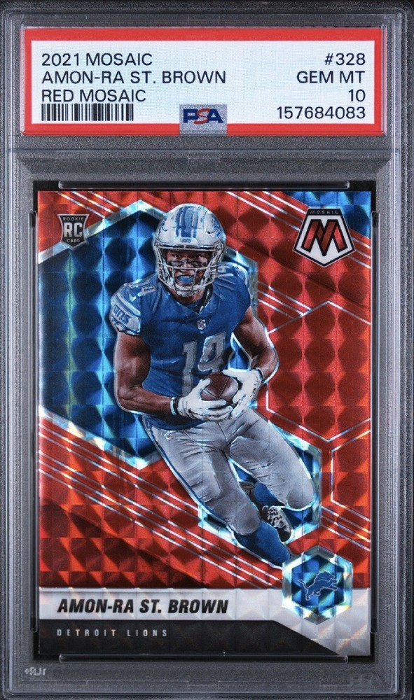 2021 Panini Mosaic 🔴🔥Red Mosaic Amon-Ra St. Brown RC #328 SSP PSA 10 Gem!