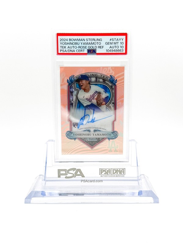 2024 Bowman Sterling Tek Auto Yoshinobu Yamamoto RC Rose Gold /15 PSA 10 AUTO 10 view 1