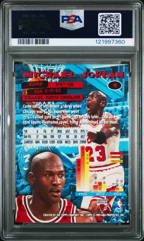 1995 TOPPS STADIUM CLUB #1 MICHAEL JORDAN PSA 9 MINT CHICAGO BULLS view 2