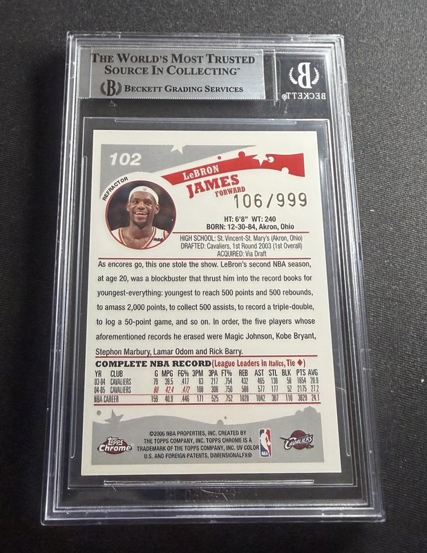 2005 LeBron James Topps Chrome Refractor /999 BGS 8.5 Refractors #102 SP LBJ view 2