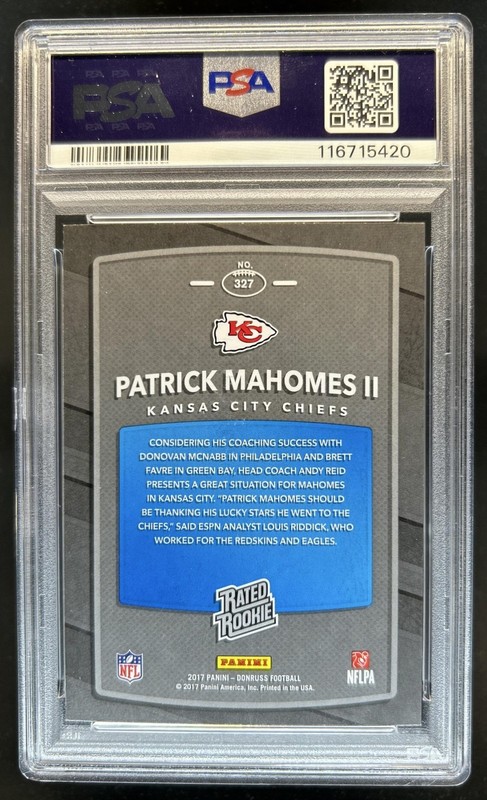 2017 Panini Donruss Patrick Mahomes II RC Rated #327 Chiefs PSA 8 Rookie view 2