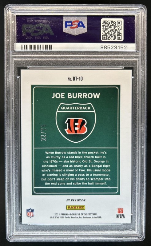 2021 Panini Donruss Optic Joe Burrow Downtown! SSP Black Pandora #/25 PSA 9 view 2