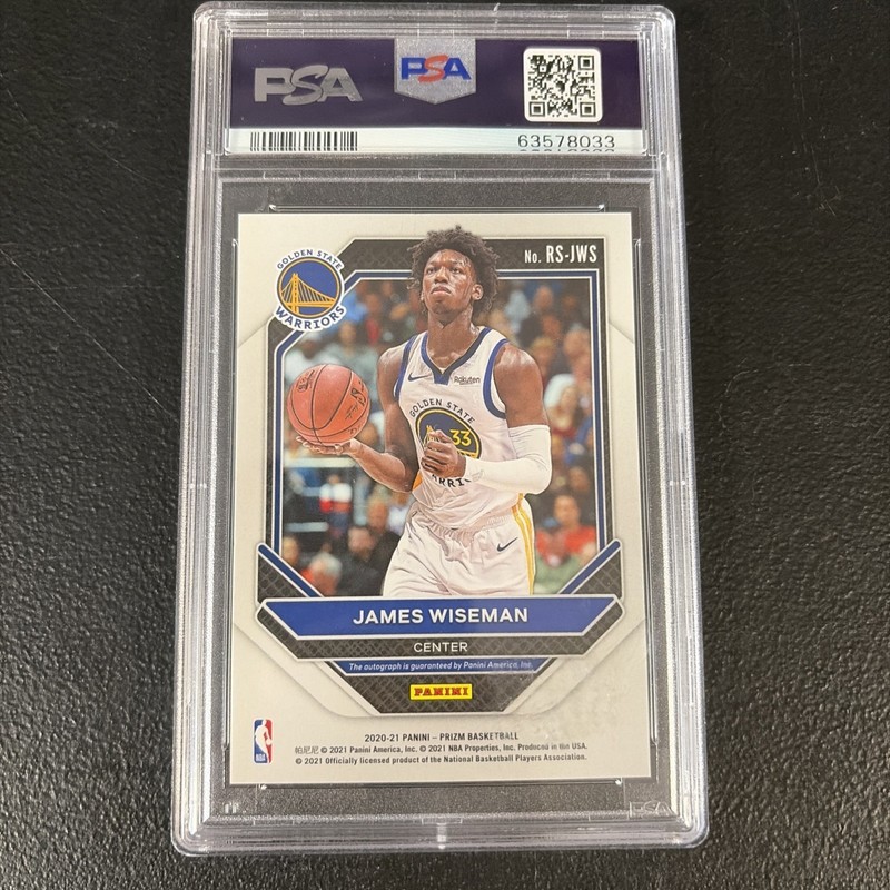 James Wiseman RC Rookie Card Auto Signatures 2020-21 Panini Prizm PSA 8 view 2