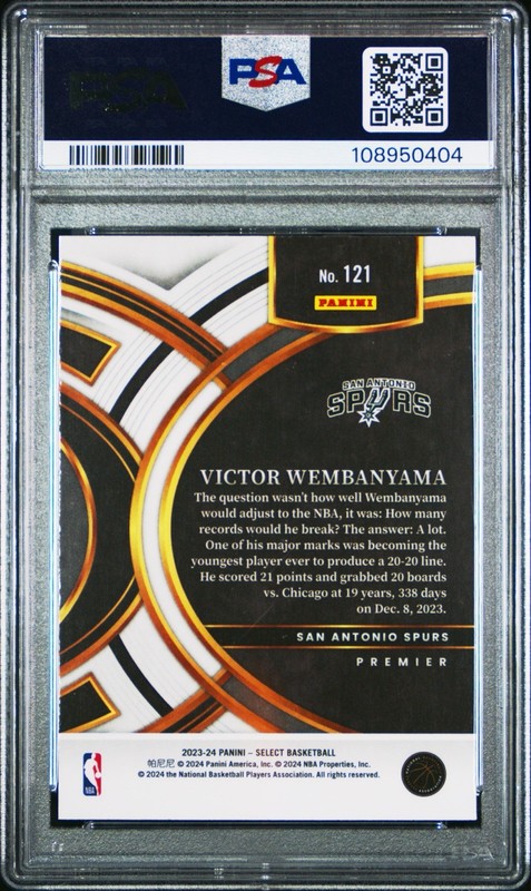 Panini Select 2023-24 Premier Level Victor Wembanyama #121 Blue RC PSA 10 view 2