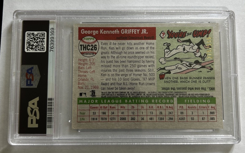 2004 Topps Heritage KEN GRIFFEY JR. Chrome Refractor /555 Retrofractor PSA 9 view 2