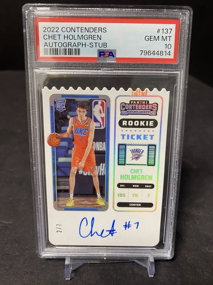 2022-23 Panini Contenders  Rookie Ticket Stub Auto #137 Chet Holmgren #/7 PSA 10