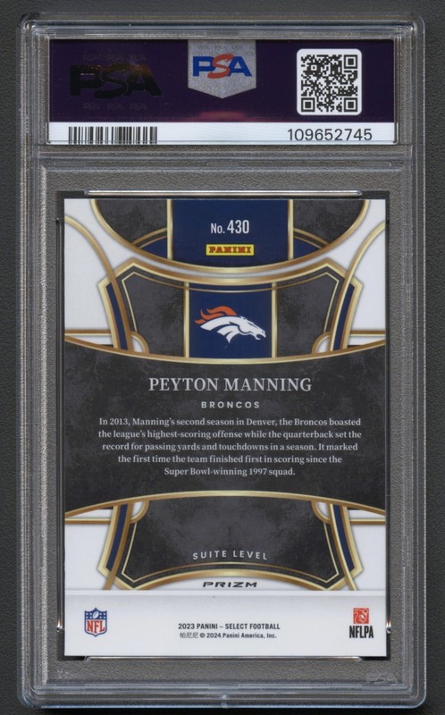 PEYTON MANNING 2024 SELECT SUITE LEVEL COSMIC PRIZM REFRACTOR PSA 10 *POP 3* view 2