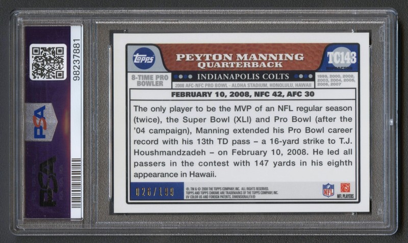 PEYTON MANNING 2008 TOPPS CHROME COLTS LEGEND *GOLD REFRACTOR* /199 PSA 9 MINT view 2