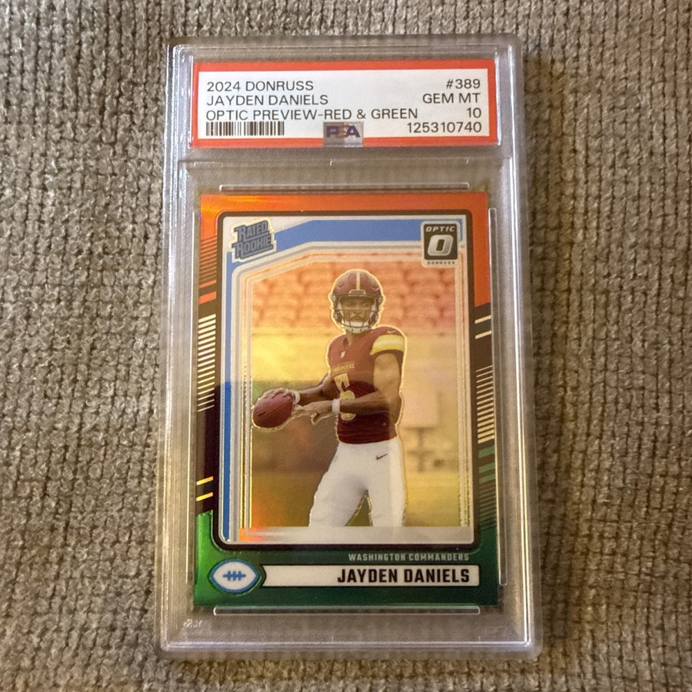 2024 Donruss-RR Jayden Daniels #389 Optic Preview Red & Green Prizm (RC) PSA 10