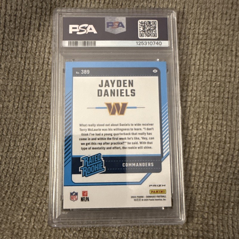 2024 Donruss-RR Jayden Daniels #389 Optic Preview Red & Green Prizm (RC) PSA 10 view 2