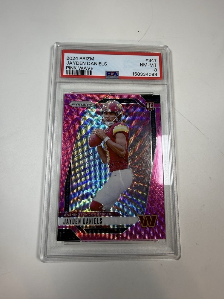 2024 Panini Prizm Football #347 Jayden Daniels Pink Wave Rookie RC PSA 8