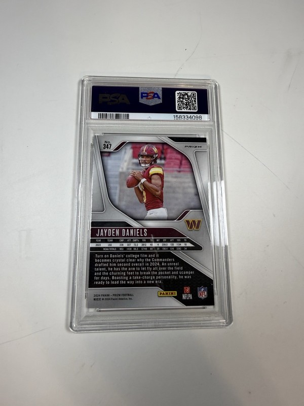 2024 Panini Prizm Football #347 Jayden Daniels Pink Wave Rookie RC PSA 8 view 2