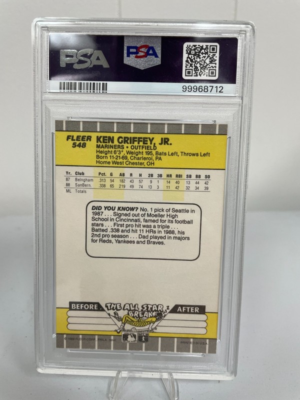Fleer 1989 Ken Griffey Jr Rookie #548 Seattle Mariners PSA 9 - Free Shipping view 2