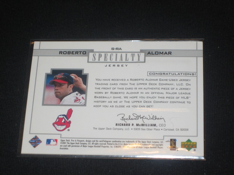 ROBERTO ALOMAR INDIANS STAR CERTIFIED AUTHENTIC BASEBALL GAME USED JERSEY CARD view 2