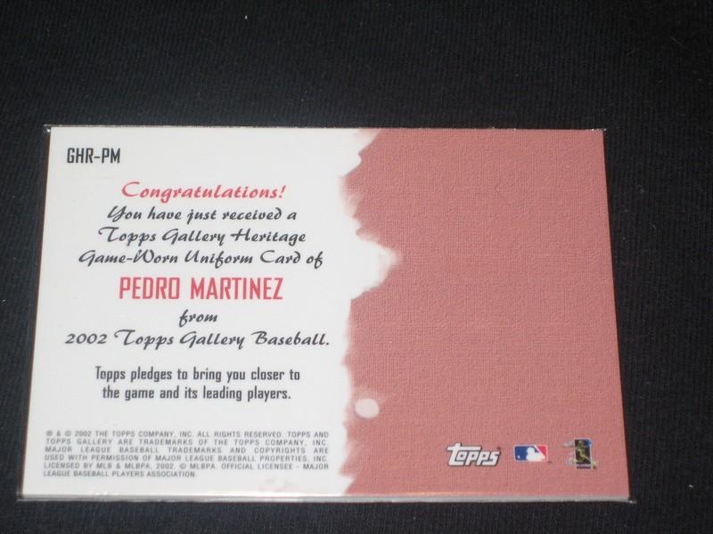 PEDRO MARTINEZ 2002 LEGEND CERTIFIED AUTHENTIC BASEBALL GAME USED JERSEY CARD view 2