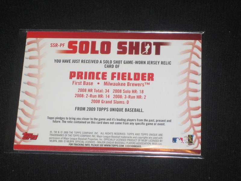 PRINCE FIELDER LEGEND CERTIFIED AUTHENTIC BASEBALL GAME USED JERSEY CARD /275 view 2