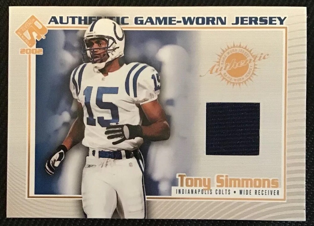 TONY SIMMONS AUTHENTIC CERTIFIED GAME USED JERSEY CARD INDIANAPOLIS COLTS