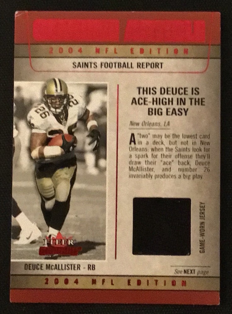 DEUCE McALLISTER AUTHENTIC CERTIFIED GAME USED JERSEY CARD NEW ORLEANS SAINTS