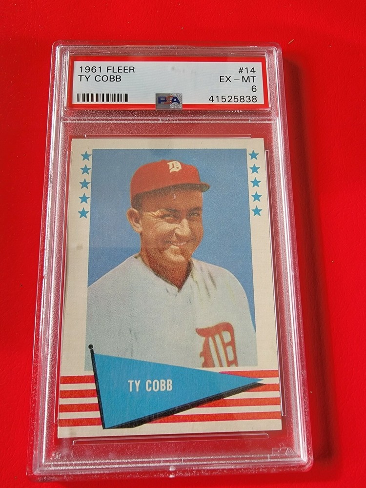 TY COBB 1961 FLEER CARD #14 GRADED PSA 6 EX- MINT DETROIT TIGERS HALL FAME HOF