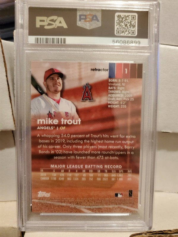 Mike Trout 2020 Topps Staduim Club #1 Chrome Refractor SP PSA 10 Mislabeled view 2