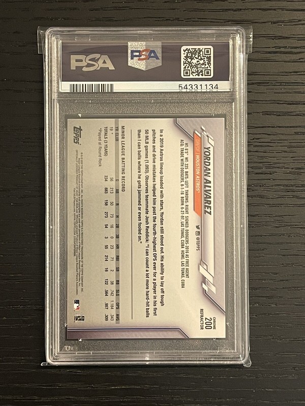 2020 Topps Chrome Yordan Alvarez Refractor PSA 10 Rookie RC Houston Astros view 2