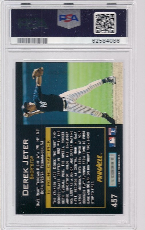 1993 PINNACLE # 457 DEREK JETER ROOKIE PSA 9  view 2