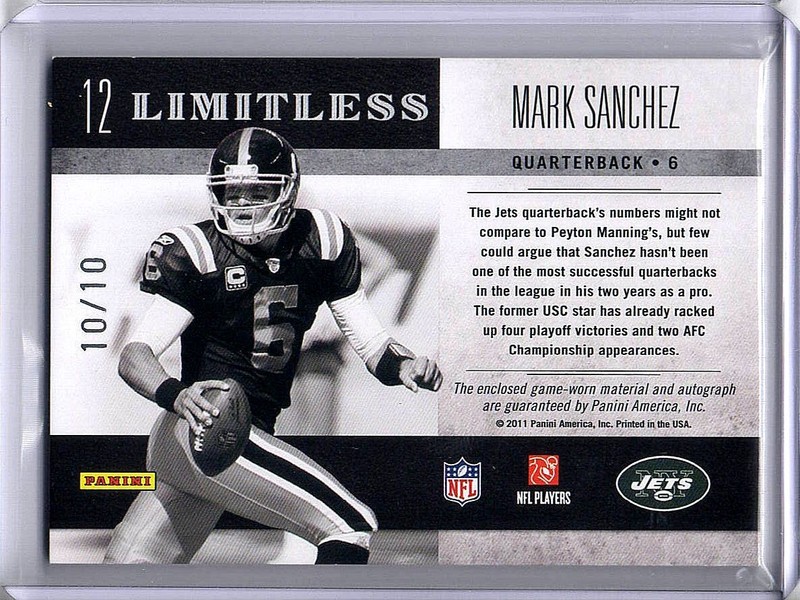 Mark Sanchez 2011 Limited Limitless 2 Color Patch Auto New York Jets #12 10/10 view 2