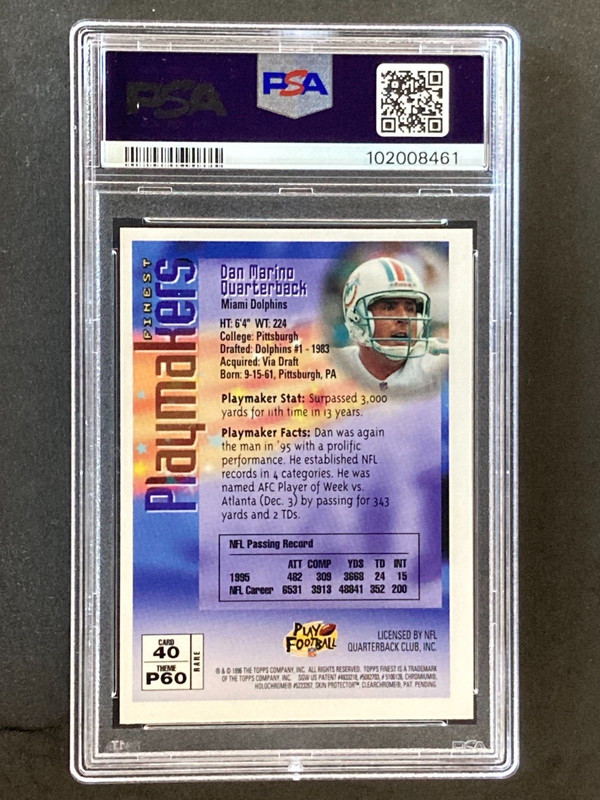 1996 Finest #40 Dan Marino PSA 9 view 2