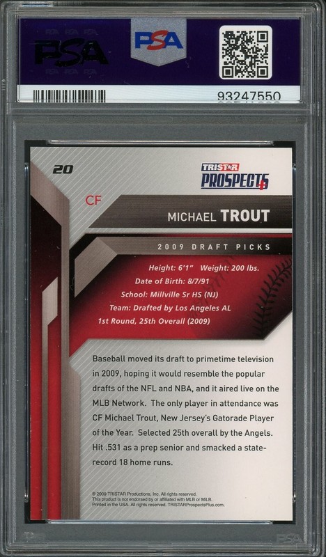 2009 Tristar 20 Mike Trout Angels PSA Rookie Card 1st RC EARLY AUTO PSA 7 PSA 10 view 2