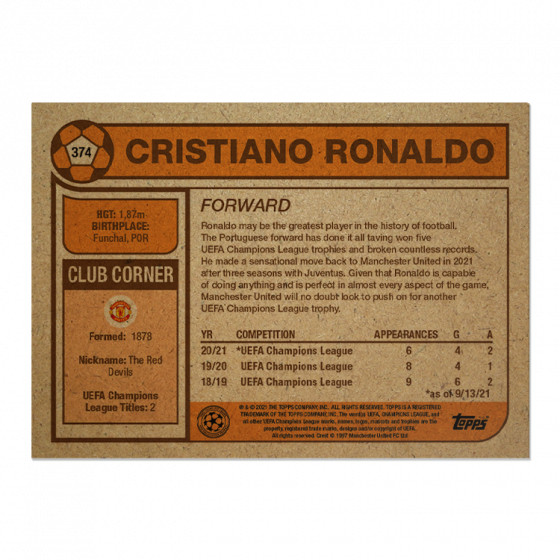 CRISTIANO RONALDO - 2021 Topps UCL LIVING Set #374 - MANCHESTER UNITED view 2