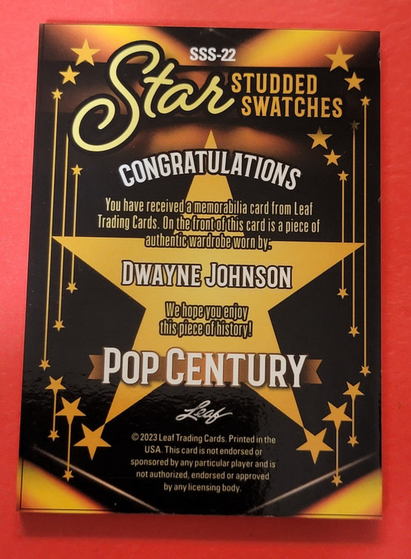 THE ROCK DWAYNE JOHNSON RELIC WORN JUMBO SWATCH WARDROBE CARD #d2/15 POP CENTURY view 2